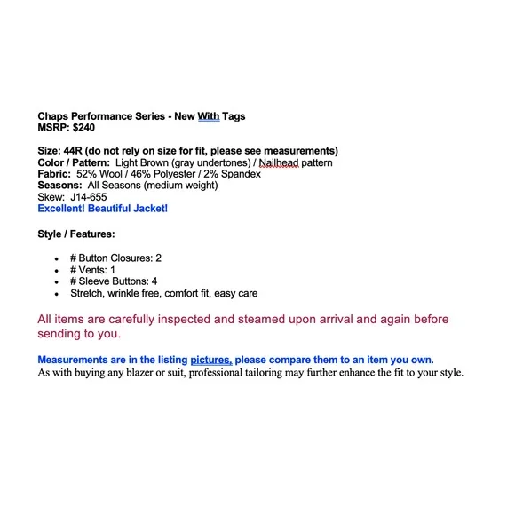 New Chaps Performance 44R Light Brown Nealhead Blazer Jacket Stretch Comfort - Picture 7 of 14